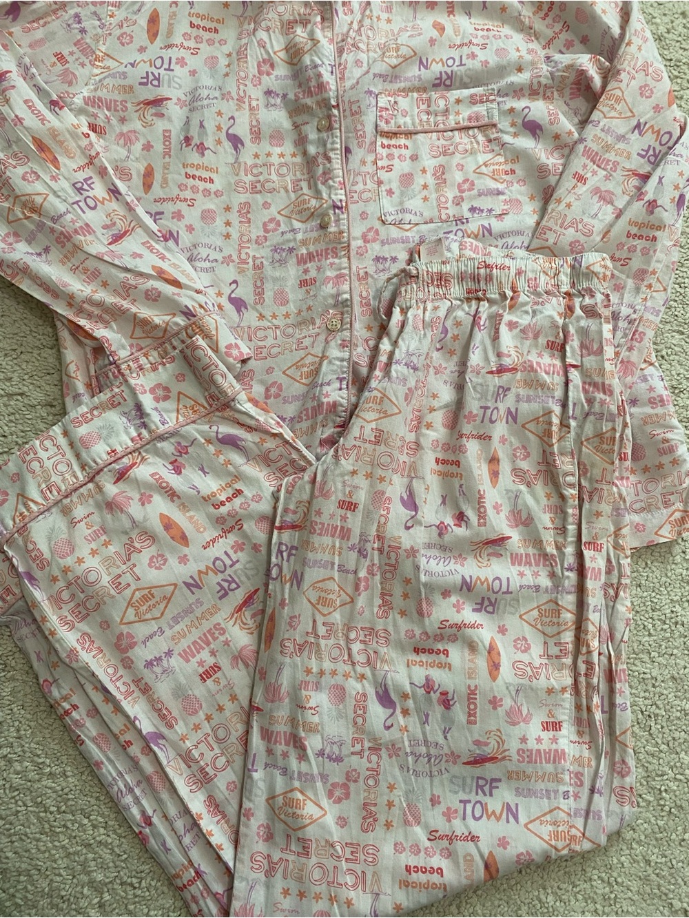 Victoria’s Secret Pink Flannel Long Pajama Set EUC - Size S - Picture 3 of 4